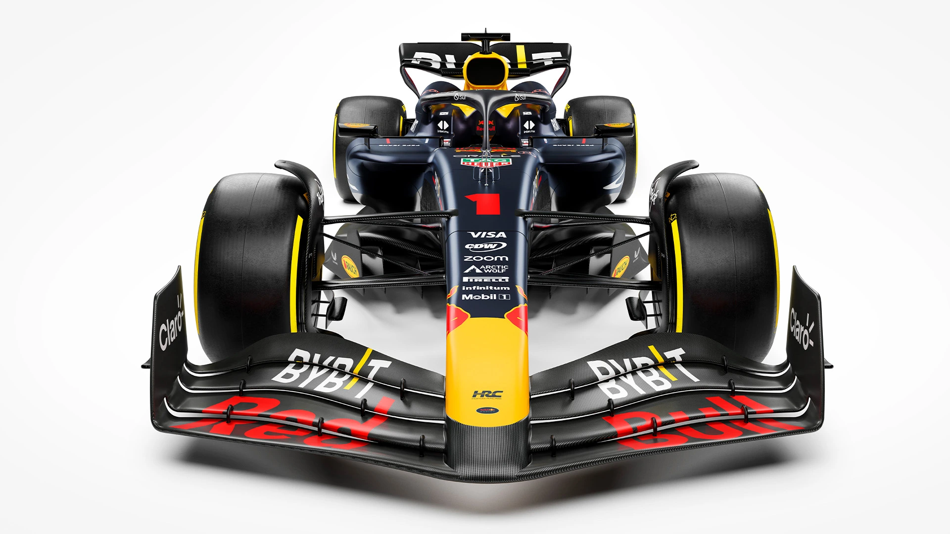 Vista frontale della nuova Red Bull RB20